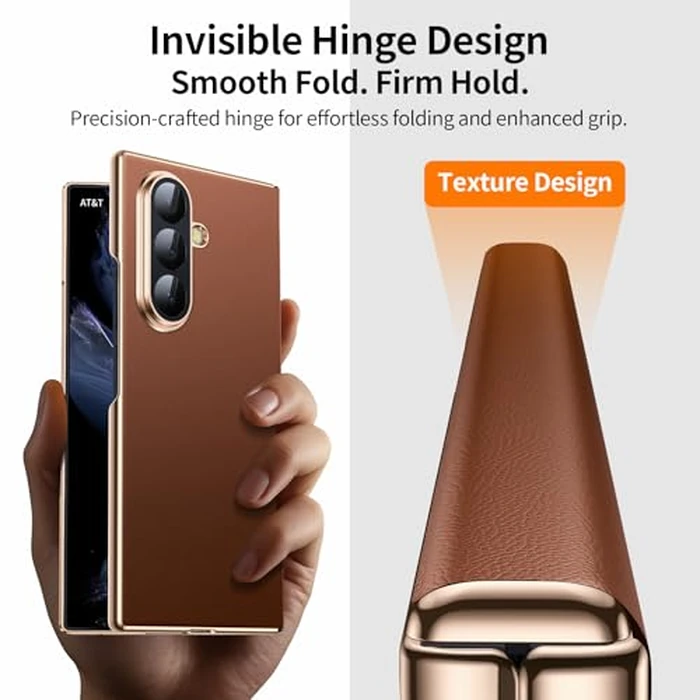 YOOVEI Magnetic for Samsung Galaxy Z Fold 7 Case Luxury Leather [Hinge Protection] Built-in [Privacy Screen Protector] [Fit for MagSafe] Camera Protection Zfold 7 Case Brown by YOOVEI - Image 3