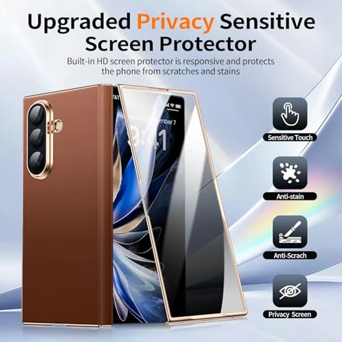 YOOVEI Magnetic for Samsung Galaxy Z Fold 7 Case Luxury Leather [Hinge Protection] Built-in [Privacy Screen Protector] [Fit for MagSafe] Camera Protection Zfold 7 Case Brown by YOOVEI - Image 6