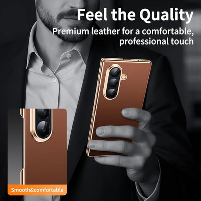 YOOVEI Magnetic for Samsung Galaxy Z Fold 7 Case Luxury Leather [Hinge Protection] Built-in [Privacy Screen Protector] [Fit for MagSafe] Camera Protection Zfold 7 Case Brown by YOOVEI - Image 7