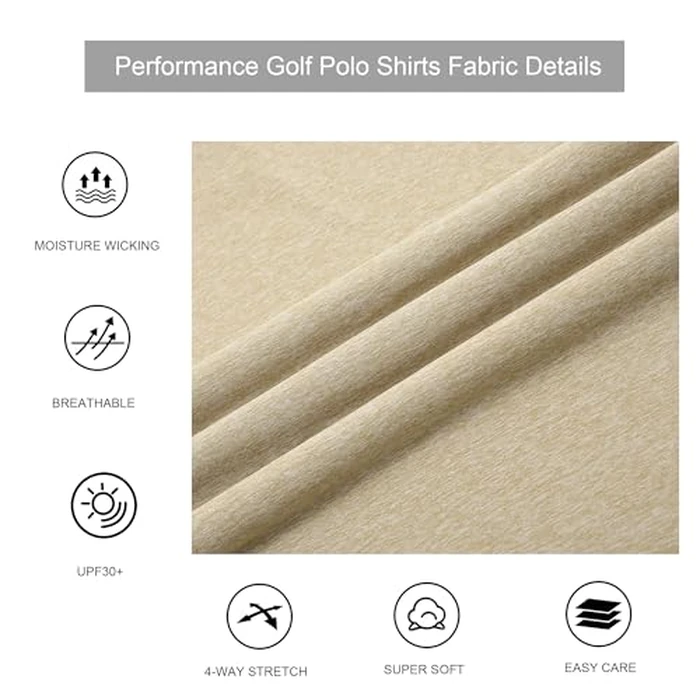 Alex Vando Mens Golf Shirt Moisture Wicking Quick-Dry Short Sleeve Casual Polo Shirts for Men,Khaki,S by Alex Vando - Image 2