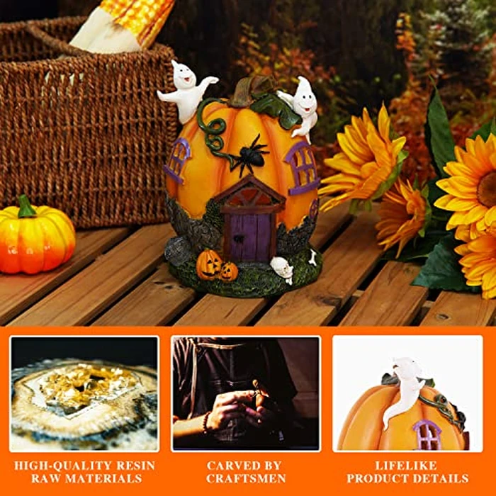 Topadorn Halloween Jack Lantern Pumpkin & Ghosts LED Resin Statue Decoration, Fall Garden Figurine for Party, Bookshelf, Indoor, Patio Decor, 7" H by Topadorn - Image 6