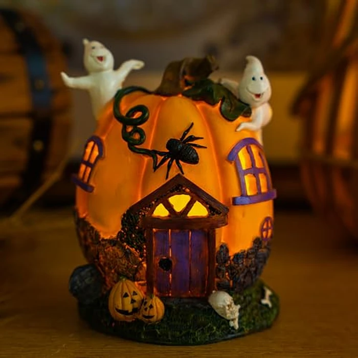 Topadorn Halloween Jack Lantern Pumpkin & Ghosts LED Resin Statue Decoration, Fall Garden Figurine for Party, Bookshelf, Indoor, Patio Decor, 7" H by Topadorn - Image 7