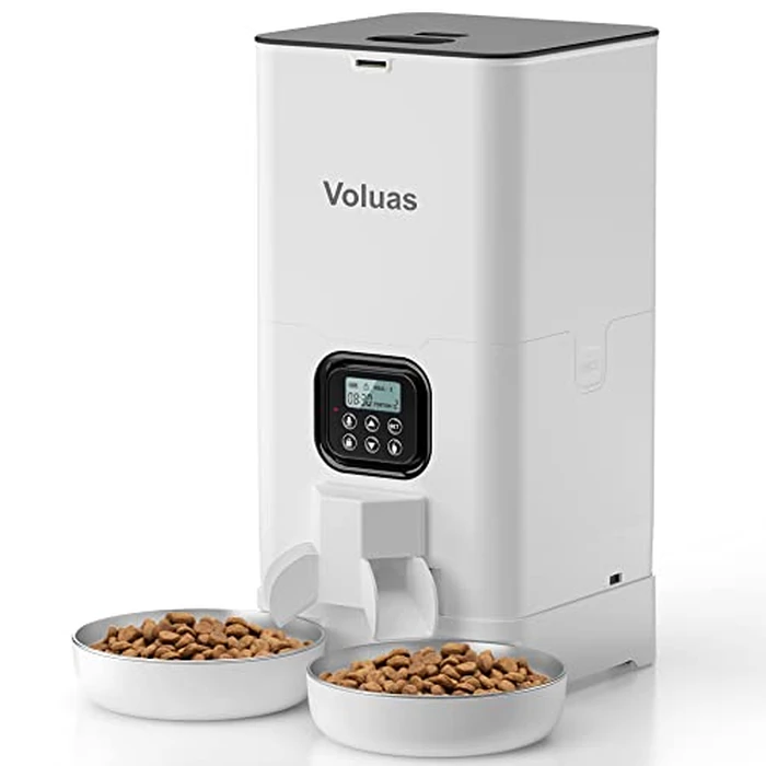 Voluas Automatic Cat Feeder for Two Cats, Double Pet Feeder with 2 Stainless Steel Bowls,6L Timed Cat Feeders with Memory Function by Voluas - Image 1