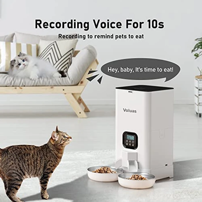 Voluas Automatic Cat Feeder for Two Cats, Double Pet Feeder with 2 Stainless Steel Bowls,6L Timed Cat Feeders with Memory Function by Voluas - Image 4