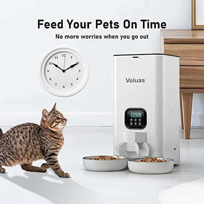 Voluas Automatic Cat Feeder for Two Cats, Double Pet Feeder with 2 Stainless Steel Bowls,6L Timed Cat Feeders with Memory Function by Voluas - Image 7