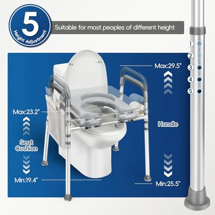 Raised Toilet Seat with Handles, 500lb Handicap Toilet Seat with Handles Over Toilet, Commode Chair with Adjustable Height & Width, Toilet Seat Risers for Seniors, Elderly, Handicap by zhijiazhi - Image 3