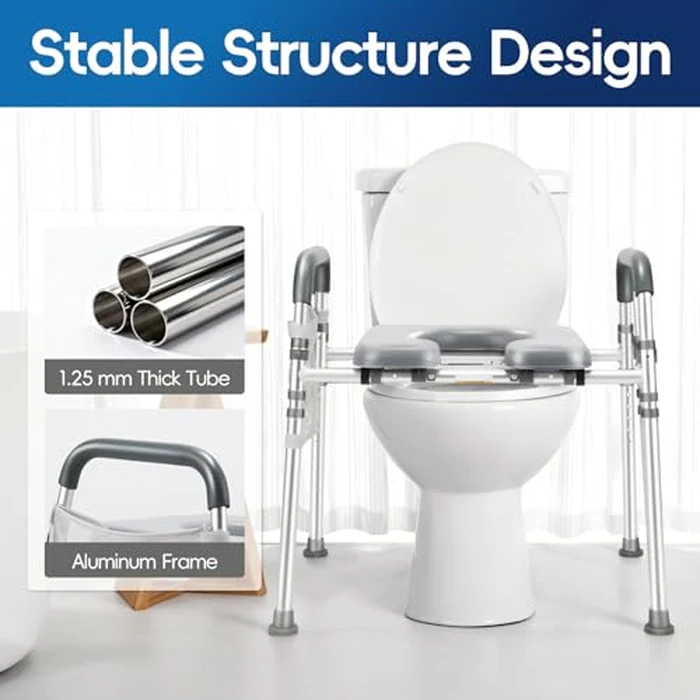 Raised Toilet Seat with Handles, 500lb Handicap Toilet Seat with Handles Over Toilet, Commode Chair with Adjustable Height & Width, Toilet Seat Risers for Seniors, Elderly, Handicap by zhijiazhi - Image 4
