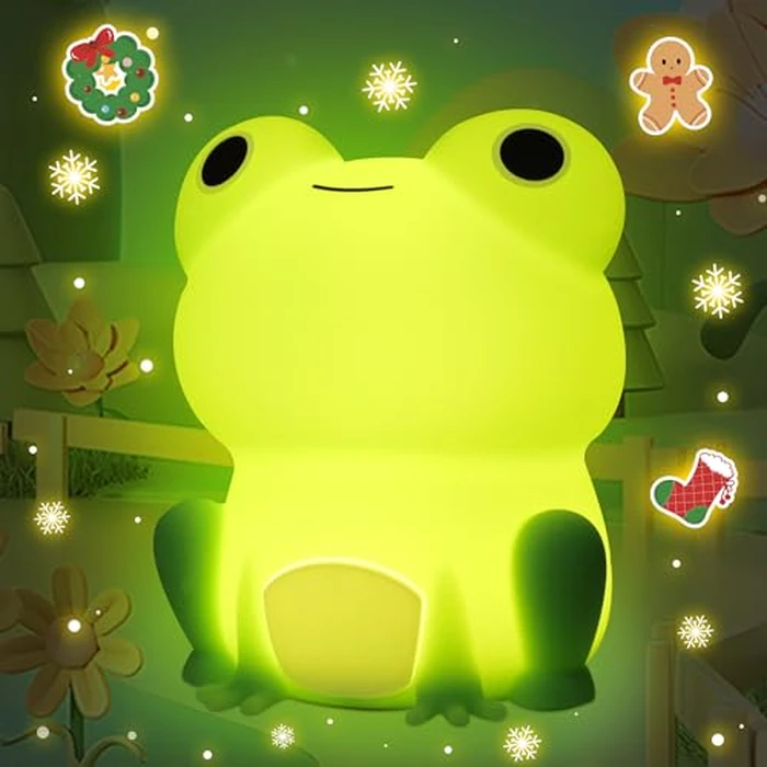 Cute Frog Night Light for Kids, Attivolife Soft Silicone Nursery Touch Bedside Lamp, Portable Rechargeable Nightlight with Dimmable Timer, Bedroom Table Desk Decor for Boy Girl Baby Xmas Birthday Gift by Attivolife - Image 1