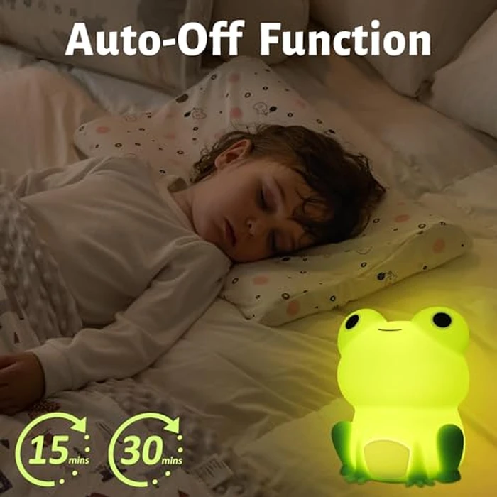 Cute Frog Night Light for Kids, Attivolife Soft Silicone Nursery Touch Bedside Lamp, Portable Rechargeable Nightlight with Dimmable Timer, Bedroom Table Desk Decor for Boy Girl Baby Xmas Birthday Gift by Attivolife - Image 6