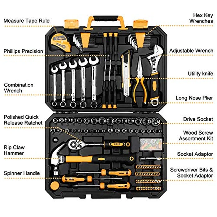 DEKOPRO 158 Piece Tool Set-General Household Hand Tool Kit,Auto Repair Tool Set, with Plastic Toolbox Storage Case by DEKOPRO - Image 2