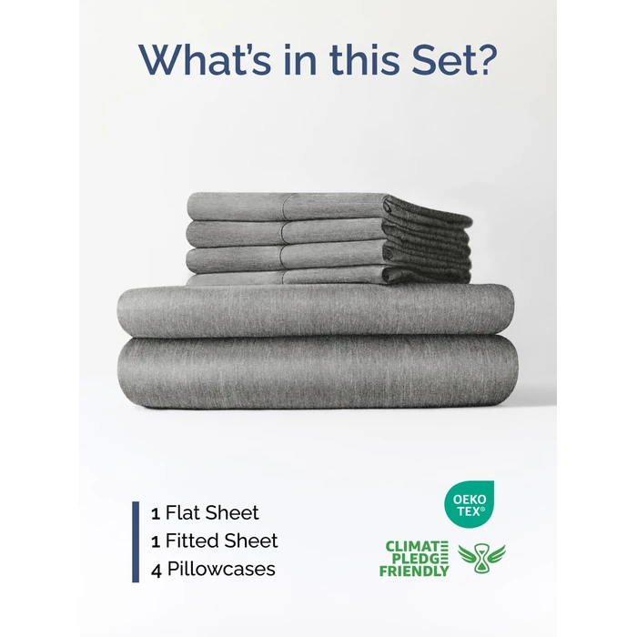 Extra Deep Cal King Sheet Set - 6 Piece Breathable & Cooling Sheets - Hotel Luxury Bed Sheets Set - Easy Fit - Soft, Wrinkle Free & Comfy Sheets Set - Heathered Grey Sheet Set w/Extra Deep Pockets by CGK Unlimited - Image 2