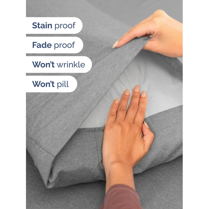 Extra Deep Cal King Sheet Set - 6 Piece Breathable & Cooling Sheets - Hotel Luxury Bed Sheets Set - Easy Fit - Soft, Wrinkle Free & Comfy Sheets Set - Heathered Grey Sheet Set w/Extra Deep Pockets by CGK Unlimited - Image 4