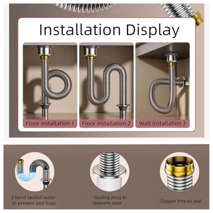 1 1/2 p trap, 201 stainless under sink plumbing kit, odor proofunder sink pipe replacement kit, suitable for bathrooms/kitchens (style-39in) by Obdqtr - Image 5