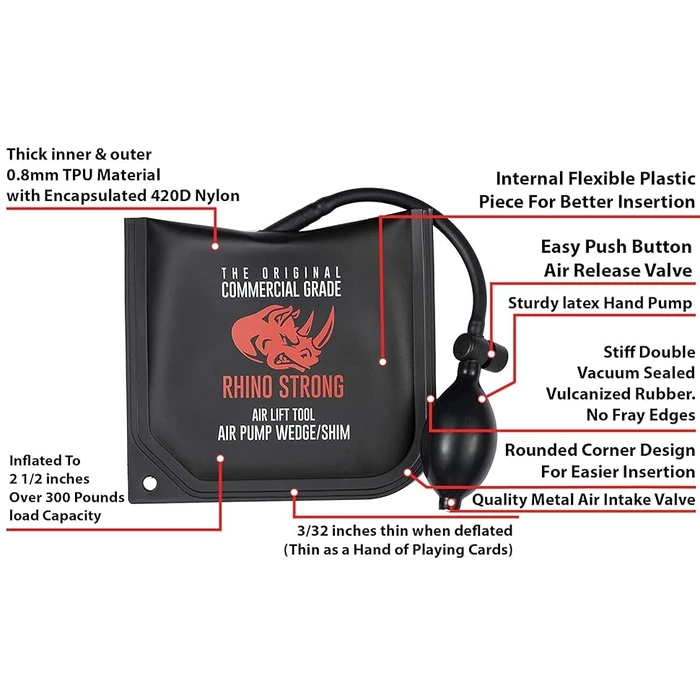 The Original Rhino Strong Commercial Grade Air Wedge Bag Pump Professional Leveling Kit & Alignment Tool Inflatable Shim Bag 3 Piece (Small, Medium, Large). 3 sizes for all of your individual needs. by Rhino Strong - Image 5