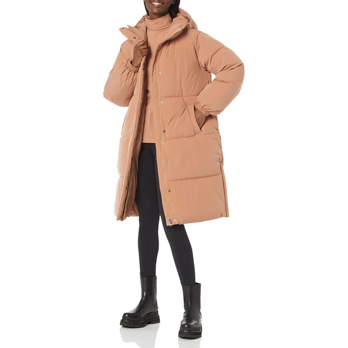 Amazon Essentials Women's Oversized Long Hooded Insulated Puffer Jacket (Available in Plus Size), Light Brown, 2X by Amazon Essentials - Used - Like New condition - US$20.19