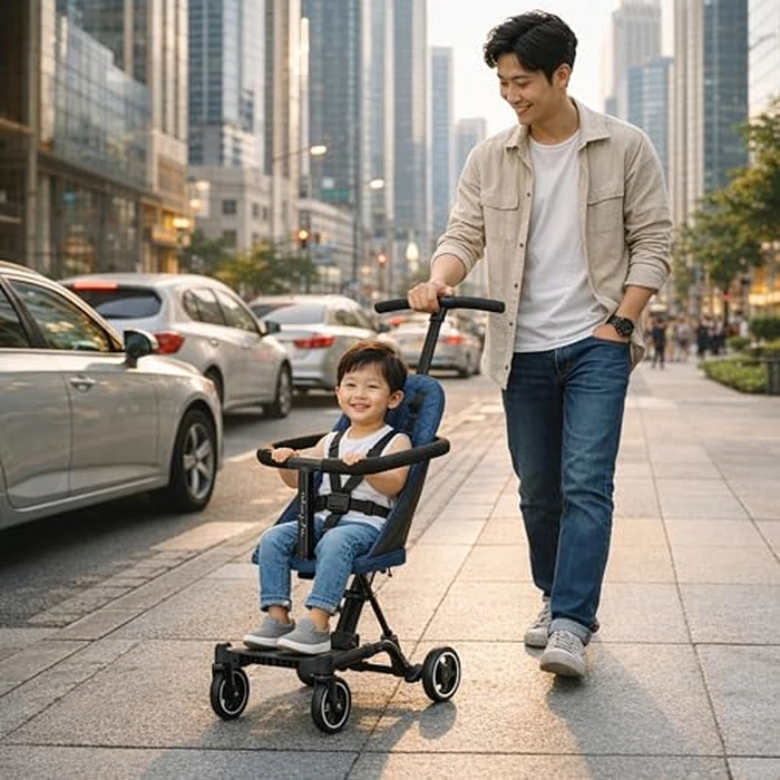 Dream On Me Coast Rider Travel Stroller - Navy, Lightweight & Compact Baby Stroller, Theme Park Approved, Book-Folding Design, Adjustable Handle, Soft-Ride Wheels, Converts to Rider & Scooter by Dream On Me - Image 2
