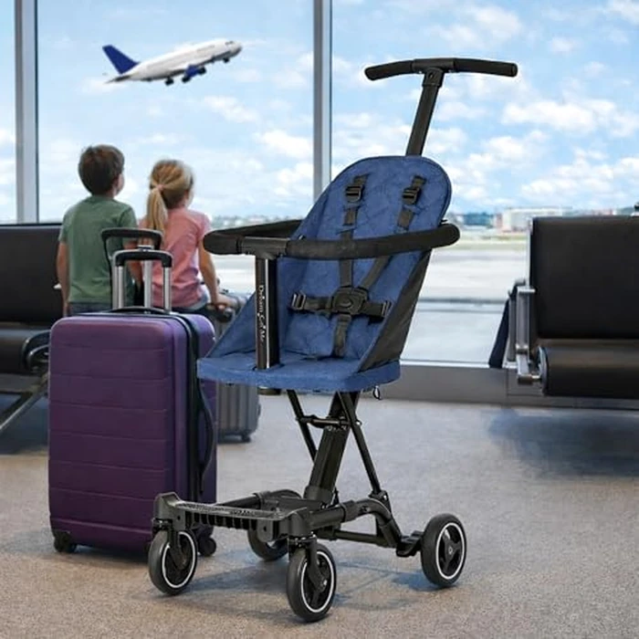 Dream On Me Coast Rider Travel Stroller - Navy, Lightweight & Compact Baby Stroller, Theme Park Approved, Book-Folding Design, Adjustable Handle, Soft-Ride Wheels, Converts to Rider & Scooter by Dream On Me - Image 3