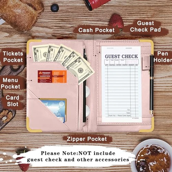 YeeCASE Server Book, Alphabet Waitress Book for Waitress, Leather Waitess Book with Zipper Pocket, Server Manual Checkbook Fits Server Apron (K) by YeeCASE - Image 3