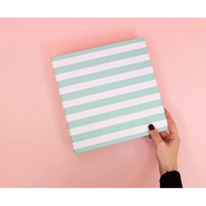 Craftelier - Album in Cardboard Coated with Print | System of 2 Metal D-Rings | Hard and Resistant Covers (Mint Stripes) by Craftelier - Image 2