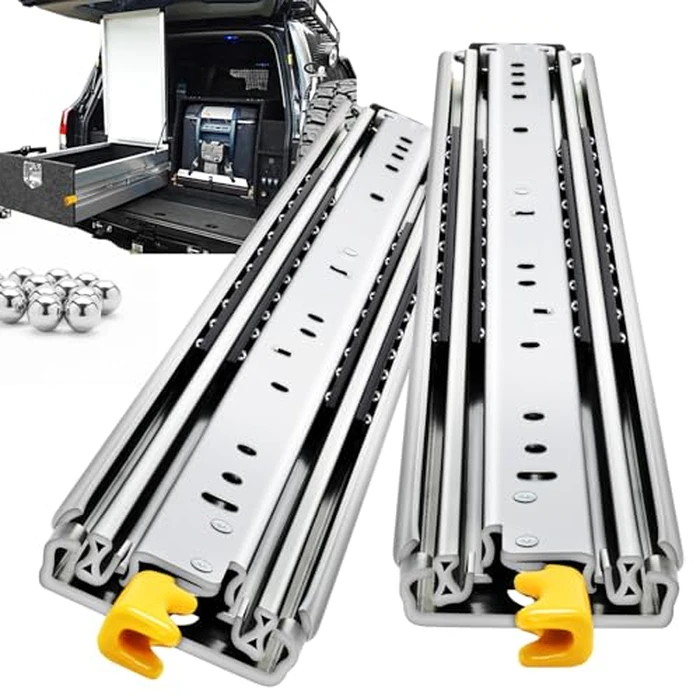 YENUO Heavy Duty Drawer Slides with Lock 12 14 16 18 20 22 24 26 28 30 32 34 36 38 40 44 48 52 56 60 Inch Full Extension Side Mount Ball Bearing Locking Rails Track Glides Runners Load 460 Lbs 1 Pair by YENUO - Used - Like New condition - US$59.13