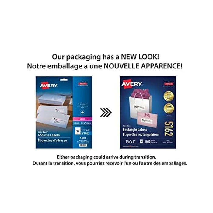 Avery White Rectangle Label with Surefeed Technology and Easy Peel, 1-3/4" x 4", for Laser/Inkjet Printers, Permanent Adhesive, Matte White Paper, 1400 Labels (5162), Made in Canada by Avery - Used - Good condition - CA$19.60