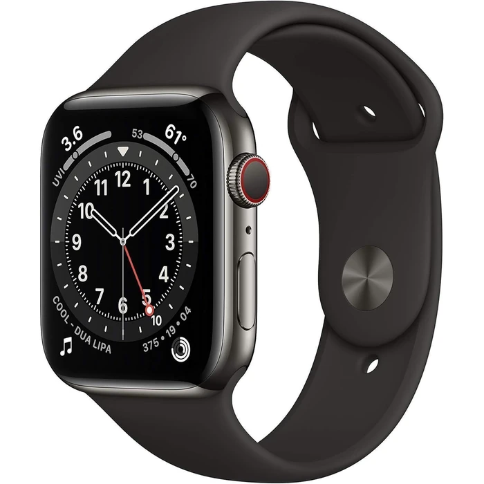 Apple Watch Series 7 (Cellular + GPS) - 32GB - 45mm - Graphite Stainless Steel Case with Black Rubber Sport Band by Apple - Refurbished - Good condition
