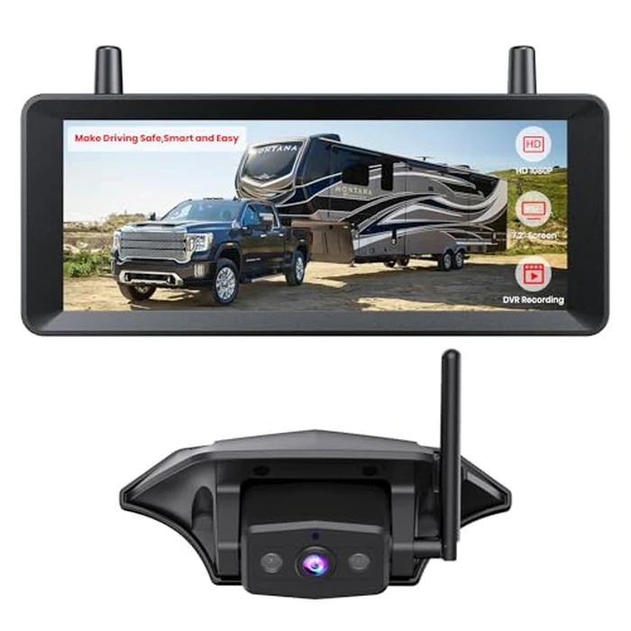 AUTO-VOX Wireless RV Backup Camera: 30Min Plug and Play Setup, Smooth Live View Even Past 60ft, 7.2" 1080P DVR Monitor, Super IR Night Vision Back up Camera Works with Pre-Wired RV, 5th Wheel, Trailer by AUTO-VOX - Used - Like New condition