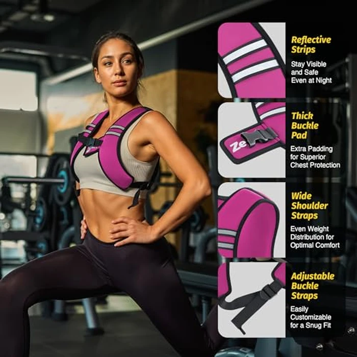 ZELUS Weighted Vest, Washable Z-Fit Soft Iron Weighted Vest for Women and Men, 5/10/15 lb Weight Vest with Reflective Strips & Adjustable Straps, Ultra Thin Weight Vest for Gym Strength Training (15lb) Pink by ZELUS - Image 3