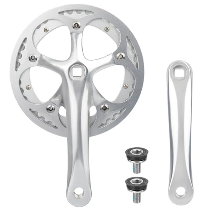 MEGHNA Bicycle Crankset 42 Teeth for 6-10 Speed Gears Lightweight Aluminum Alloy 165mm Crank Arm Dual Chain Guards for Mountain Bike Folding Bike E-Bike Cruiser Bike Square Taper Silver by MEGHNA - Used - Like New condition - US$26.59