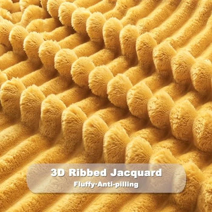 NEWCOSPLAY Super Soft Twin Blanket Mustard Yellow Premium Silky Flannel Fleece 3D Ribbed Jacquard Lightweight Bed Blanket All Season Use (Mustard Yellow Ribbed, Twin(60"x80")) by NEWCOSPLAY - Image 7