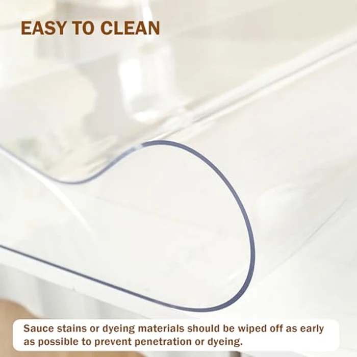 Royhom Clear Table Cover Protector 24 x 72 Inch, 1.5 mm Thick Clear Plastic Table Cover Protector, PVC Desk Mat, Easy to Clean, Waterproof Tablecloth for Kitchen, Dinning Room by Royhom - Image 4