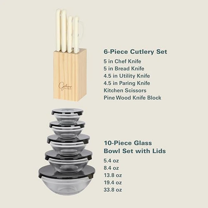 Gibson Home 74 Piece Kitchen in a Box Pots and Pans Cookware, Plates and Bowls Dinnerware, Cutlery Knife Block, Flatware Utensils, Tools & Gadgets, Storage, Glasses Set by Gibson Home - Image 4