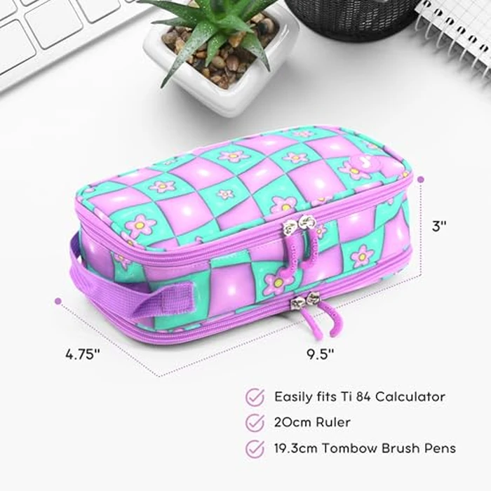 J World New York Doodle Large Capacity Pencil Case. 2 Compartment Pouch Pen Bag for School Teen Girl Boy Women, Puffy Flower by J World New York - Image 5
