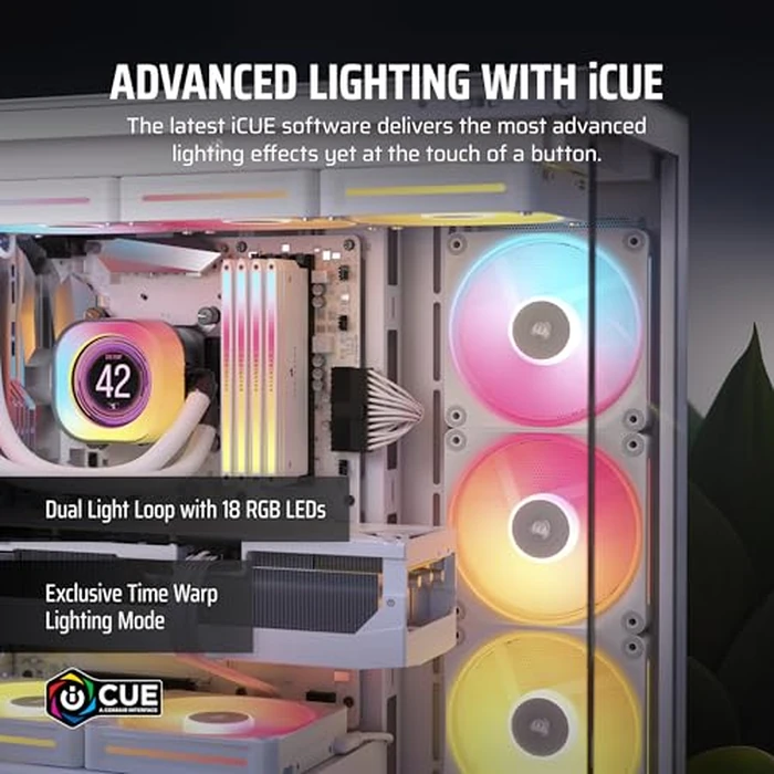 CORSAIR iCUE Link LX140-R RGB 140mm PWM Reverse Fans - Dual Fan Kit - Low-Noise, CORSAIR Magnetic Dome Bearing, Dual Light Loops, CORSAIR QuikTurn(TM) Screws, Zero RPM Mode - White by Corsair - Image 4