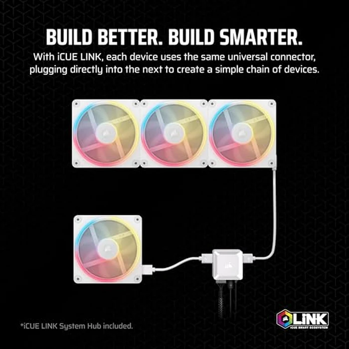 CORSAIR iCUE Link LX140-R RGB 140mm PWM Reverse Fans - Dual Fan Kit - Low-Noise, CORSAIR Magnetic Dome Bearing, Dual Light Loops, CORSAIR QuikTurn(TM) Screws, Zero RPM Mode - White by Corsair - Image 5