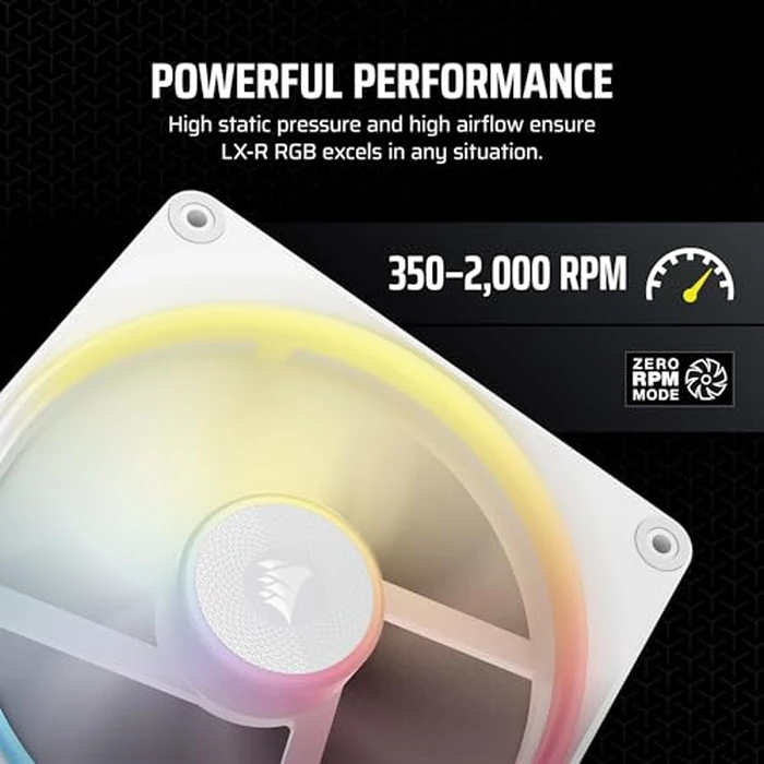 CORSAIR iCUE Link LX140-R RGB 140mm PWM Reverse Fans - Dual Fan Kit - Low-Noise, CORSAIR Magnetic Dome Bearing, Dual Light Loops, CORSAIR QuikTurn(TM) Screws, Zero RPM Mode - White by Corsair - Image 6