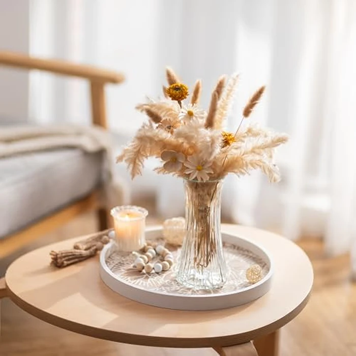 Hanobe Decorative Serving Tray Round: Farmhouse Coffee Table Decor Boho White Mandala Trays for Living Room Kitchen Bathroom Display by Hanobe - Image 7