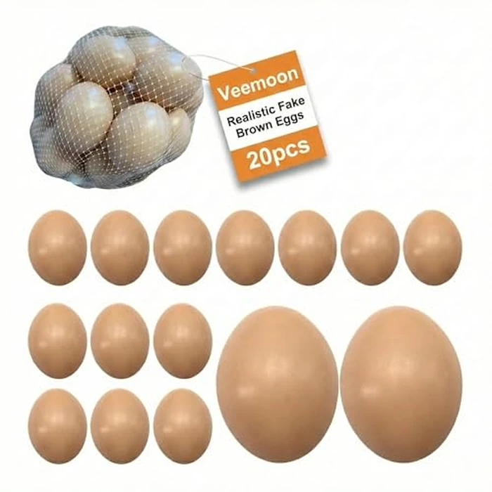 Veemoon 20pcs Realistic Plastic Eggs - Easter Brown Fake Eggs Decoration Chicken Egg for Laying Hens - Diy Craft Painting Easter Decor/Pretend Play Kitchen Food/Farmhouse Basket Display by Veemoon - Used - Acceptable condition