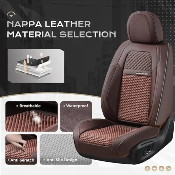 Coverado Leather Seat Cover Front, Universal Covers for Cars, Waterproof Luxury Leatherette Seat Cushions, Auto Car Seats Protectors, Driver Seat Cover Fit for Most Vehicles-Brown by Coverado - Image 3