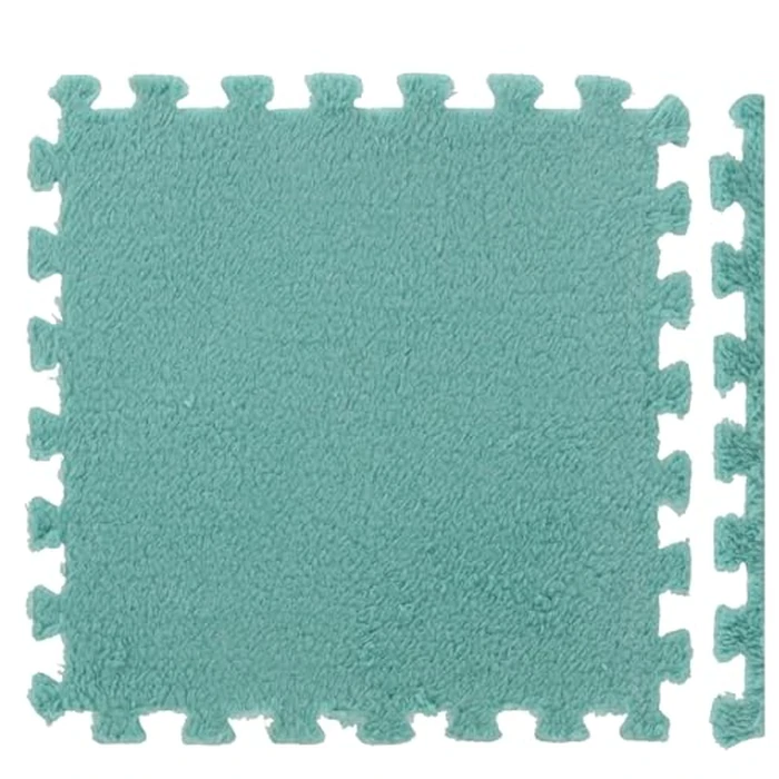 HOZEON 12 Pcs 12 x 12 Inch Interlocking Carpet Fluffy Tiles,Square Foam Floor Mat Tiles with Border,EVA Plush Foam Mats Shaggy Playmat for Parlor,Bedroom,Game Room, Blue(Include 12Pcs Borders) by HOZEON - Image 4