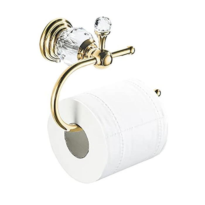WOLIBEER Polished Gold Toilet Paper Holder, Brass Crystal Tissue Holder Bathroom Accessories Wall Mounted by WOLIBEER - Used - Like New condition