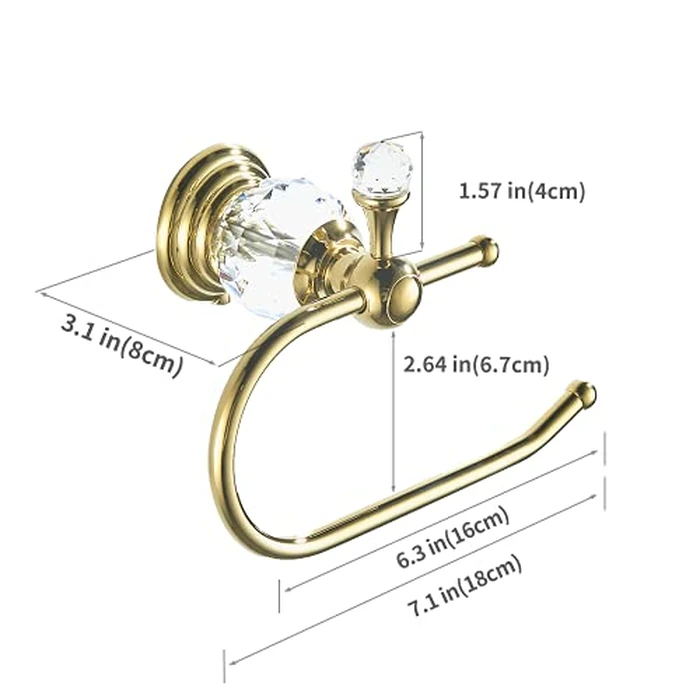 WOLIBEER Polished Gold Toilet Paper Holder, Brass Crystal Tissue Holder Bathroom Accessories Wall Mounted by WOLIBEER - Image 2
