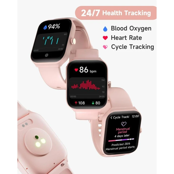 TOOBUR IDW16 Smartwatch - 49mm - Pink Plastic Case with Pink Silicone Silicone Band by TOOBUR - Image 3