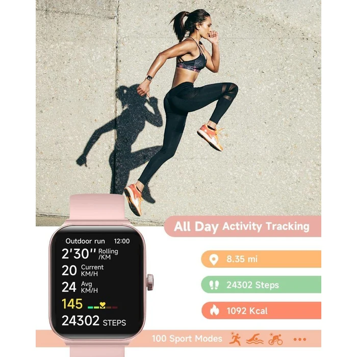 TOOBUR IDW16 Smartwatch - 49mm - Pink Plastic Case with Pink Silicone Silicone Band by TOOBUR - Image 5