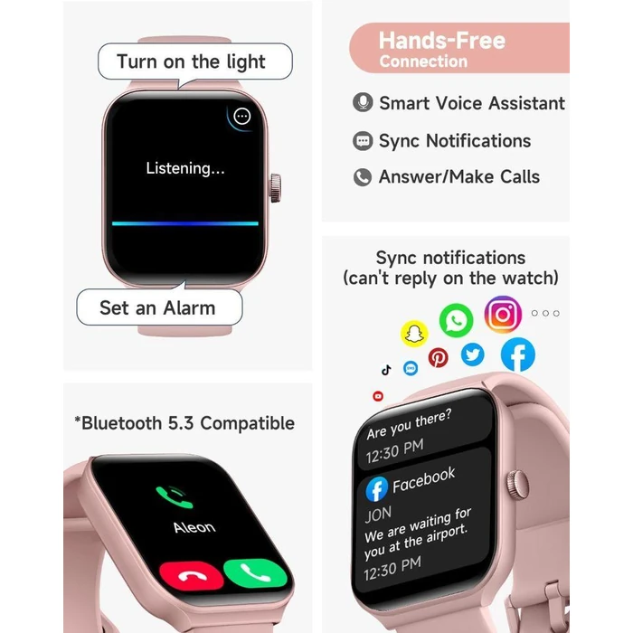 TOOBUR IDW16 Smartwatch - 49mm - Pink Plastic Case with Pink Silicone Silicone Band by TOOBUR - Image 2