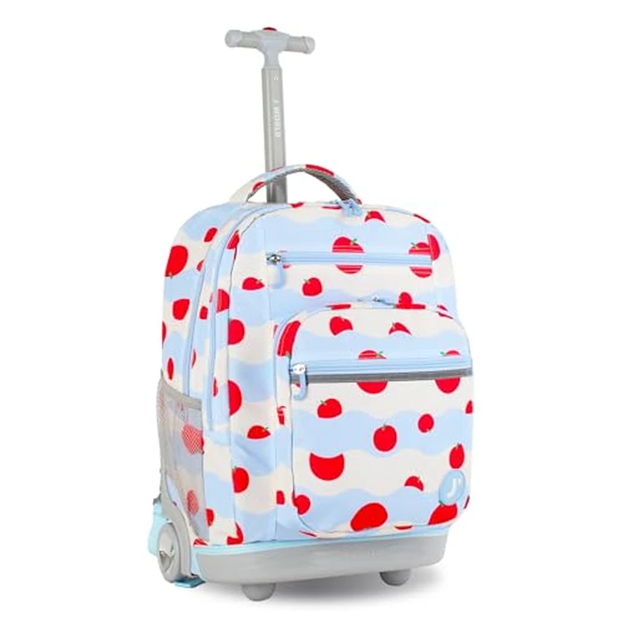 J World Sundance Laptop Rolling Backpack for Girls Boys. Roller Bookbag with Wheels, Floating Apple by J World New York - Used - Like New condition - US$50.62