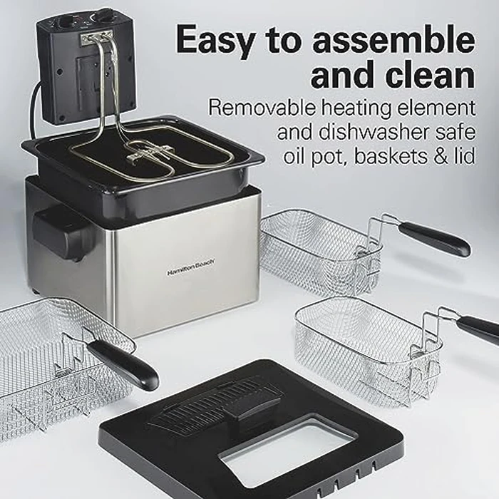 Hamilton Beach Electric Deep Fryer with 3 Baskets and Lid, 4.5 Liters / 19 Cups Oil Capacity, Temperature Control, View Window, Professional Style, 1800 Watts, Stainless Steel (35034) by Hamilton Beach - Image 5