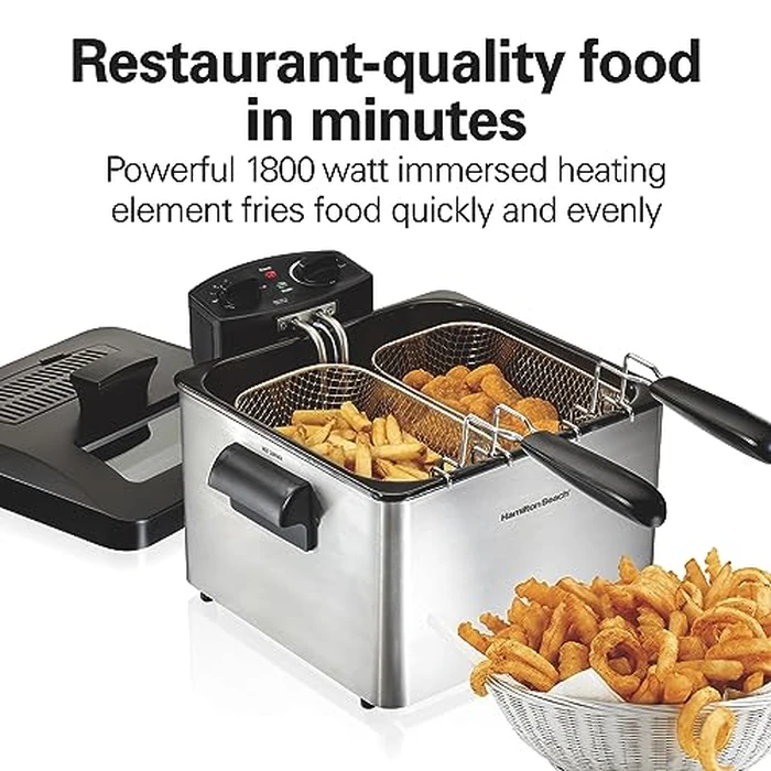 Hamilton Beach Electric Deep Fryer with 3 Baskets and Lid, 4.5 Liters / 19 Cups Oil Capacity, Temperature Control, View Window, Professional Style, 1800 Watts, Stainless Steel (35034) by Hamilton Beach - Image 6