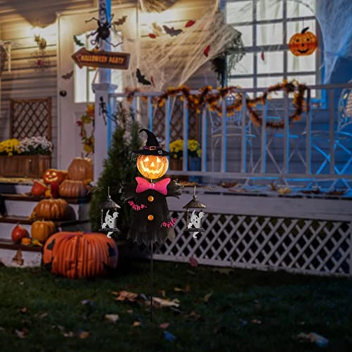 LIGHTSHINE Metal Scarecrow Shape Jack O' Lantern, Iron Solar Halloween Yard Decorations Outdoor, Solar Pathway Stake Halloween Lights Decor for Garden, Farmhouse, Patio, Yards (Scarecrow) by LIGHTSHINE - Image 4