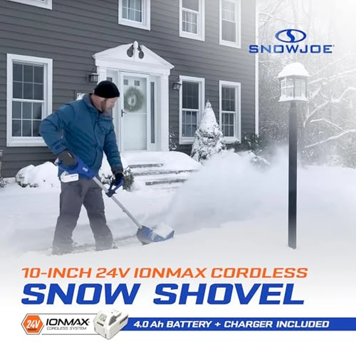 Snow Joe 24V Cordless Electric Shovel Kit w/ 4Ah Battery & Charger, 10″ Clearing Width, 210W Motor - Portable, Lightweight, Fast Ice & Snow Removal for Deck, Patio, Driveway, 24V-SS10 by Snow Joe - Image 3